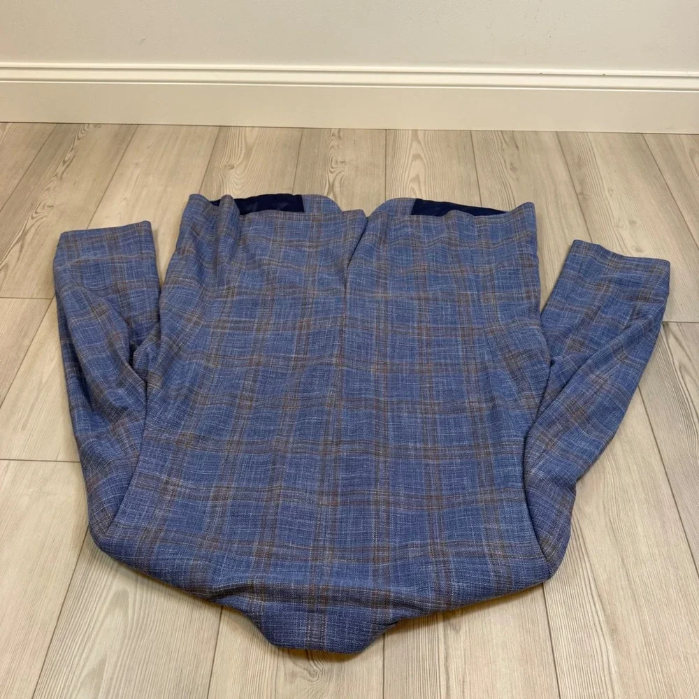 Michael Kors Mens 50R Blue Plaid Two Button Blazer Sport Coat Jacket